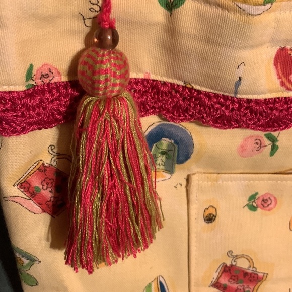 Vintage Kitsch Handmade Canvas Pastel Tea Pot Bag Purse Pocketbook Great Gift - Picture 3 of 10